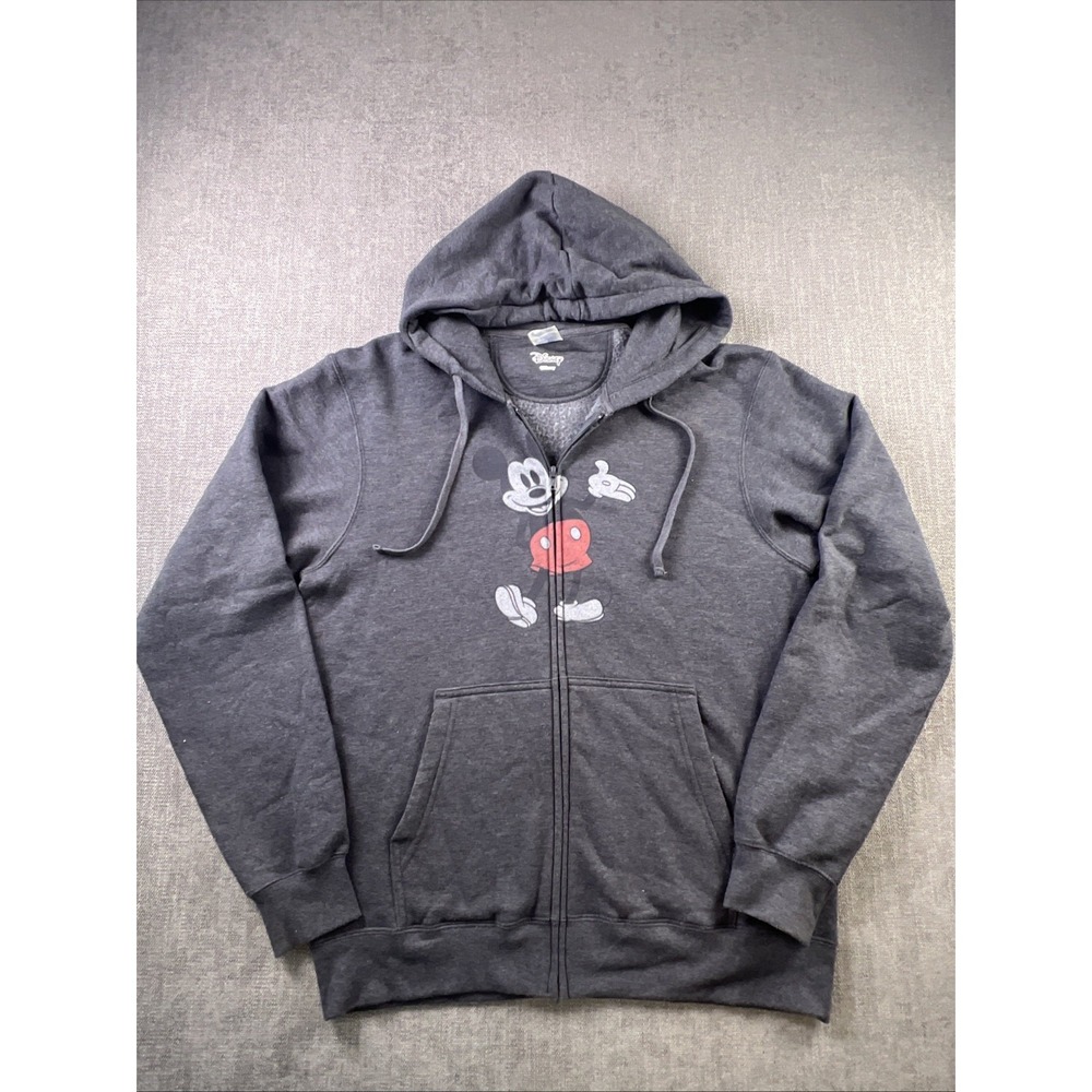Disney Mickey Mouse‎ Hoodie Men's M Full Zip Cracked Mickey Port & Co Gray